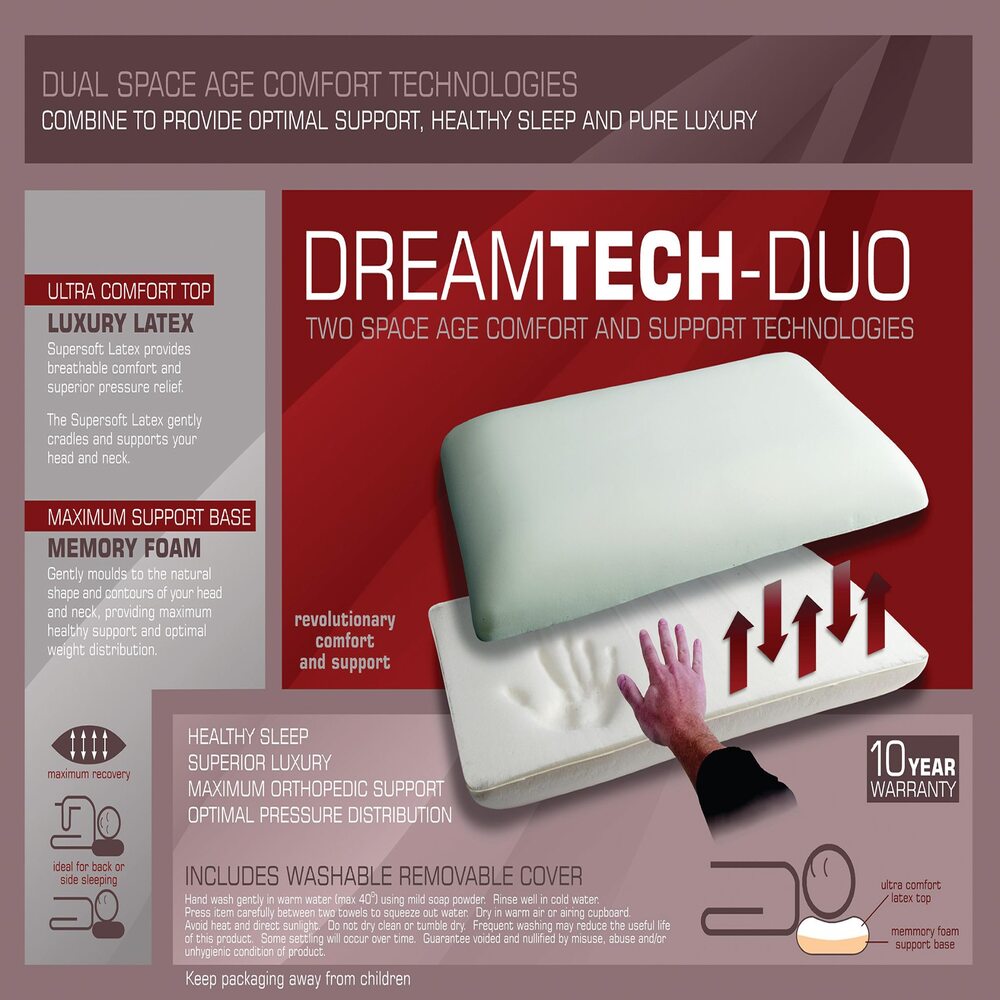 Dreamtech Duo Contour Solid Memory Zip Bag Pillow Standard Length
