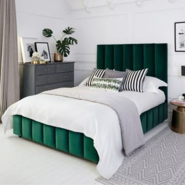 Michigan Emerald Green Queen Fabric Bed-zoom-