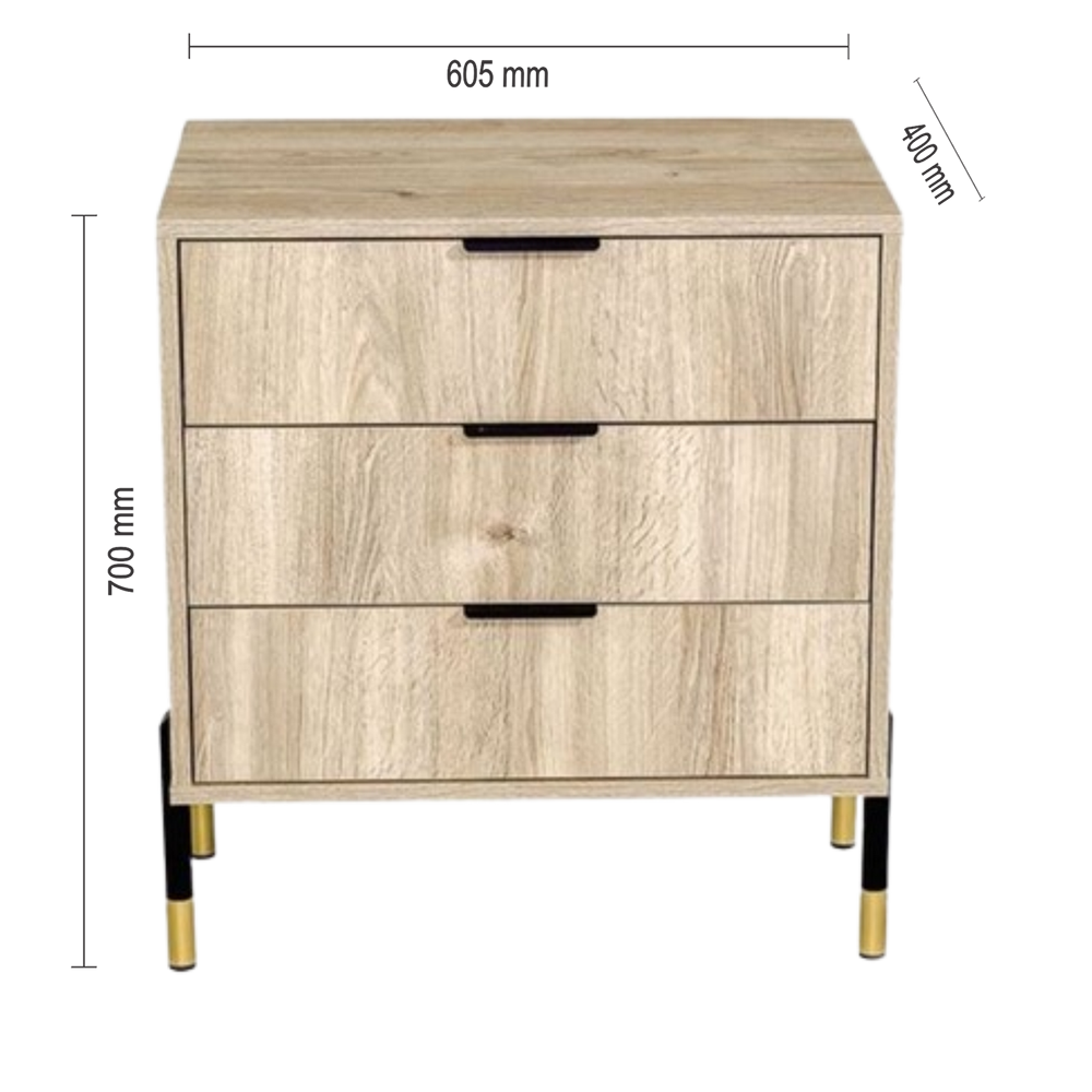 Ava Karlstad Oak Black & Gold Feet, Black Handles Melamine Pedestal-3