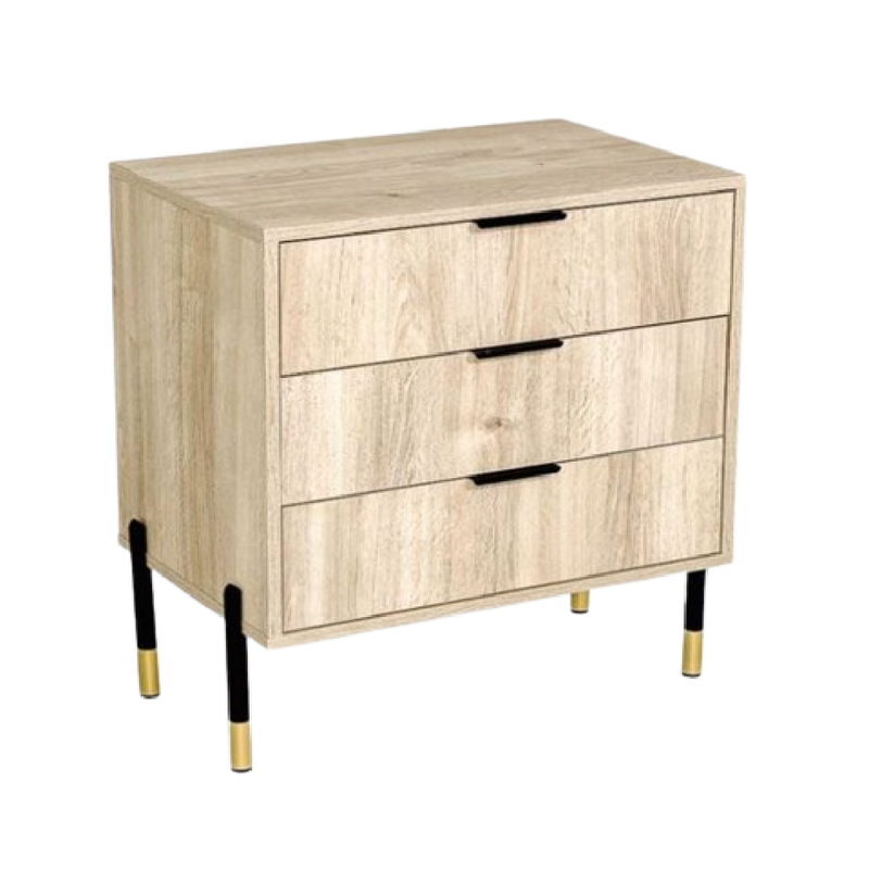 Ava Karlstad Oak Black & Gold Feet, Black Handles Melamine Pedestal-zoom-