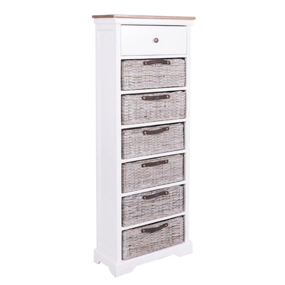 Anique 7 Draw Tallboy White Rattan