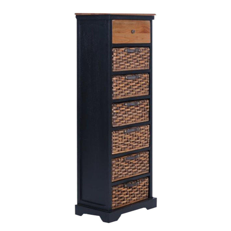 Anique 7 Draw Tallboy Black with Mango Wood-zoom-