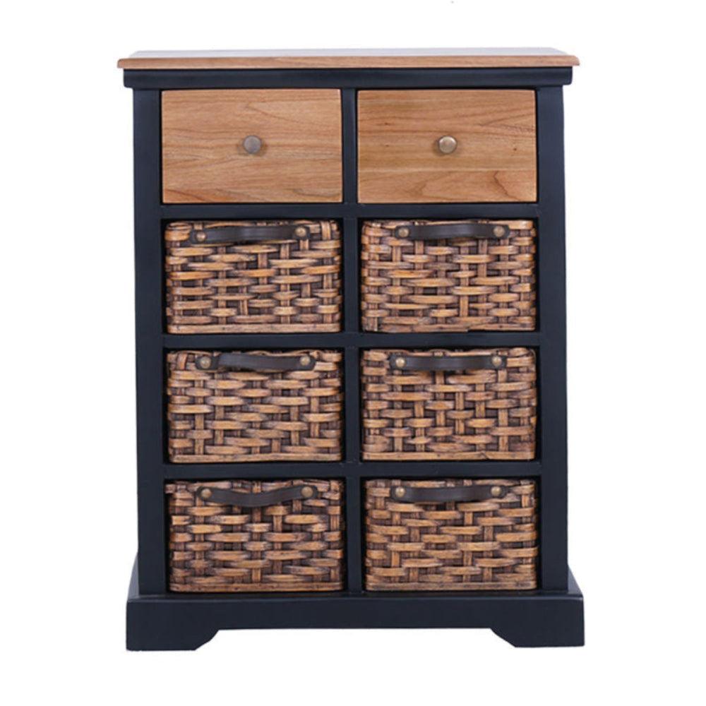 Anique 8 Draw Tallboy Black with Mango Wood