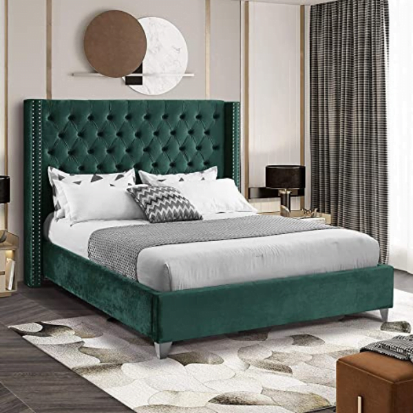 Colorado Double Sleigh Bed - Green Velvet-zoom-