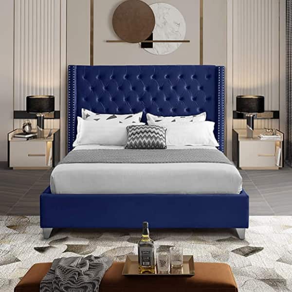 Colorado Double Sleigh Bed - Navy Velvet-zoom-