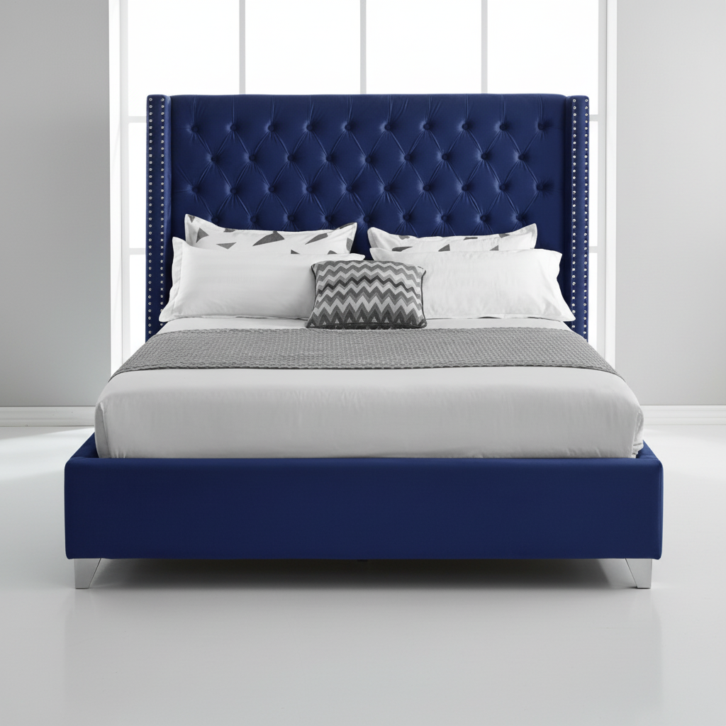 Colorado Double Sleigh Bed - Navy Velvet-6