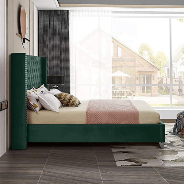 Colorado Double Sleigh Bed - Green Velvet-zoom-