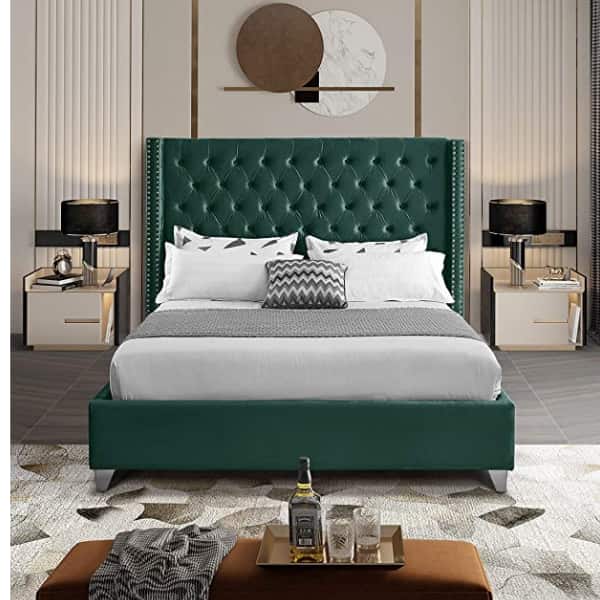 Colorado Double Sleigh Bed - Green Velvet-zoom-