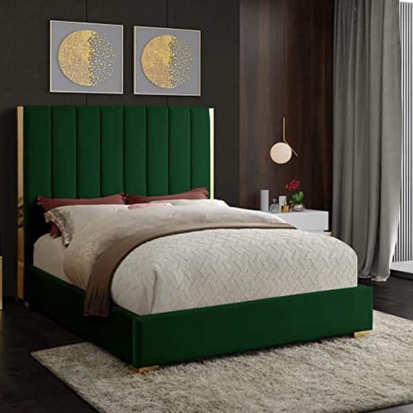 Florida Double Sleigh Bed - Green Velvet-zoom-
