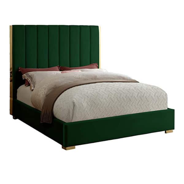 Florida Double Sleigh Bed - Green Velvet-zoom-