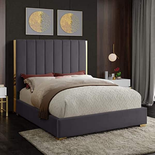 Florida Double Sleigh Bed - Gray Velvet-zoom-