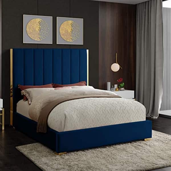 Florida Double Sleigh Bed - Navy Velvet-zoom-