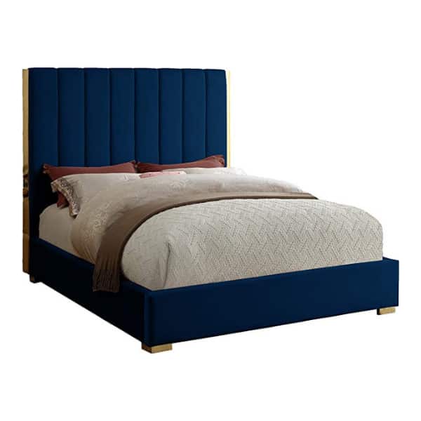 Florida Double Sleigh Bed - Navy Velvet-zoom-