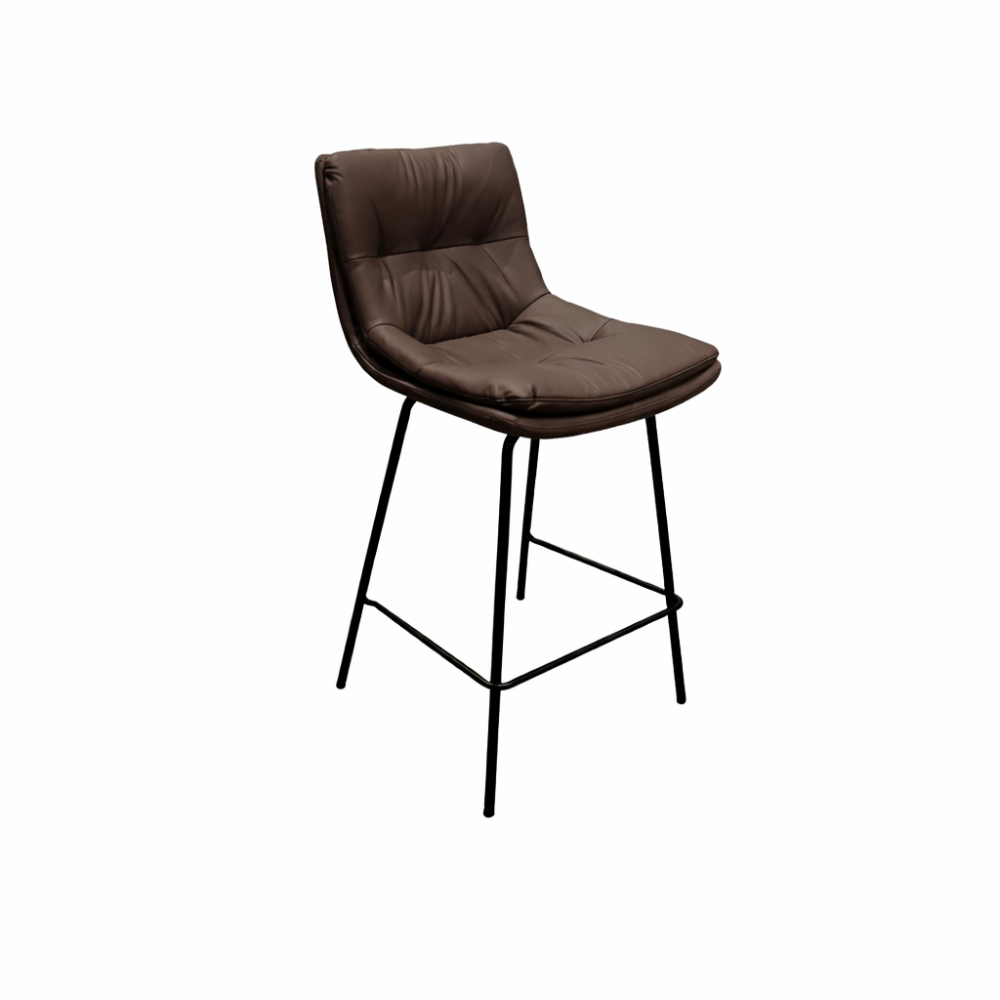 Brown bar stool with black legs on a white background