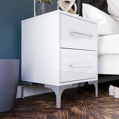 New York Two Drawer White Pedestal