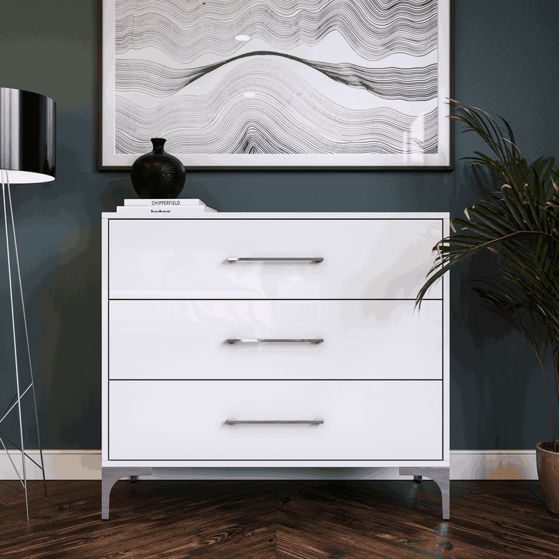 New York Dressing Table 900mm White - 3 Drawers-zoom-