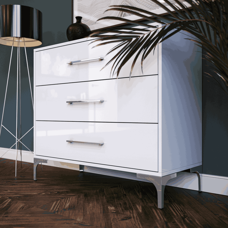 New York Dressing Table 900mm White - 3 Drawers-zoom-