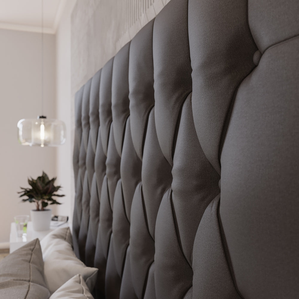 Deep Buttoned Brown King Headboard