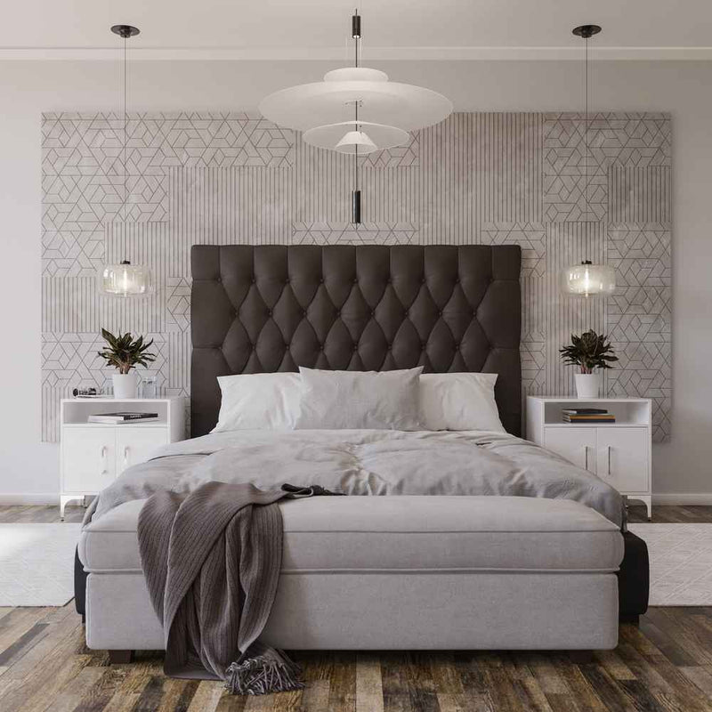 Deep Buttoned Brown Double Headboard-zoom-