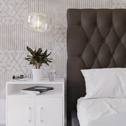 Deep Buttoned Brown King Headboard