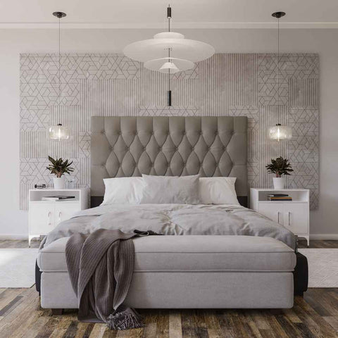 Deep Buttoned Cream King Headboard