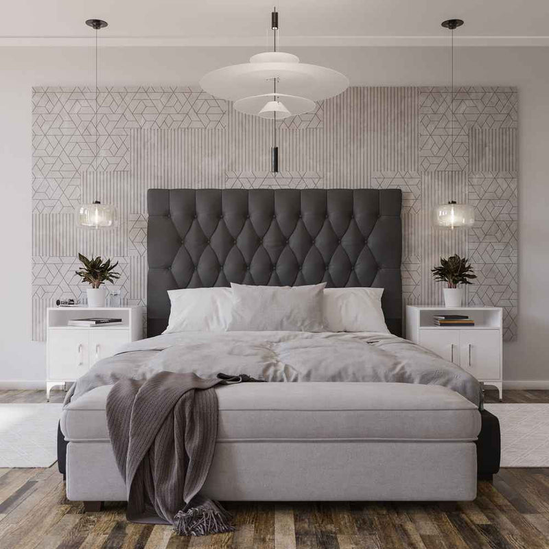Deep Buttoned Charcoal Queen Headboard-zoom-
