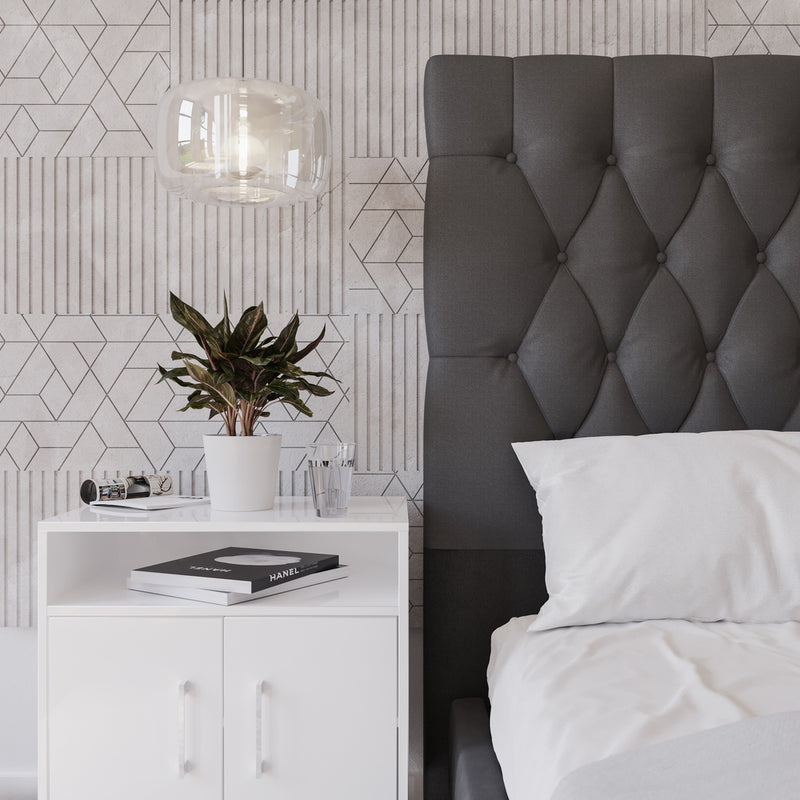 Deep Buttoned Charcoal Double Headboard-zoom-