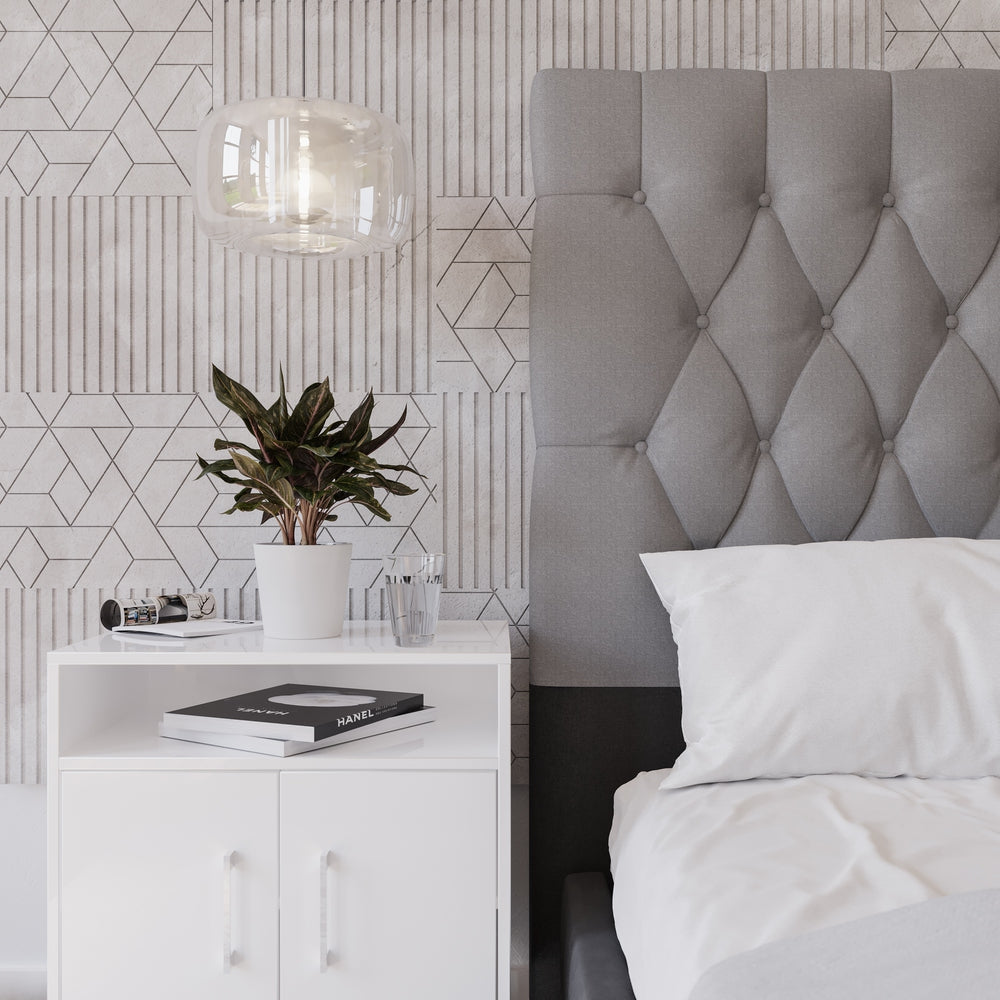 Deep Buttoned Grey King Headboard-4