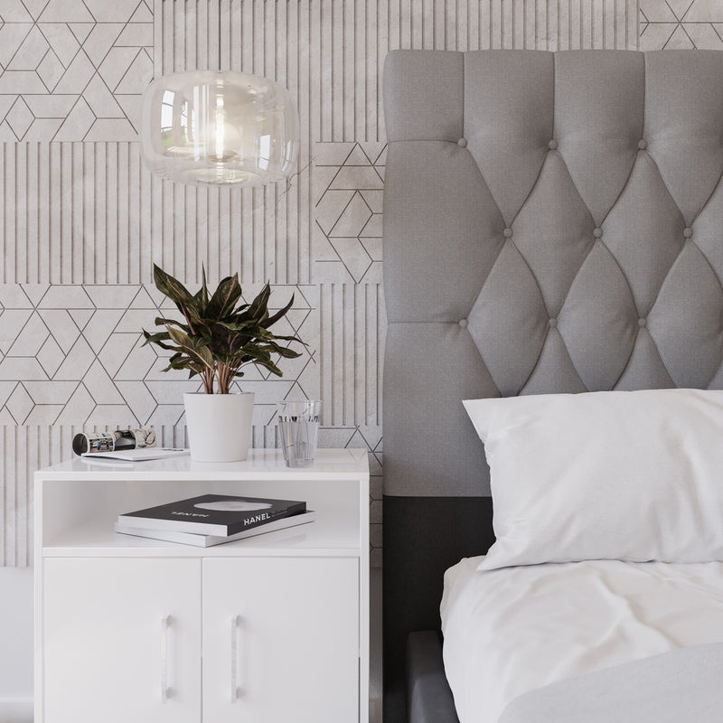 Deep Buttoned Grey Queen Headboard-zoom-