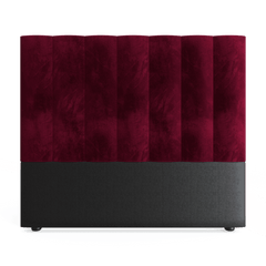 A double-sized headboard upholstered in red velvet, with a smooth, plush surface and a flat base, set against a white background.