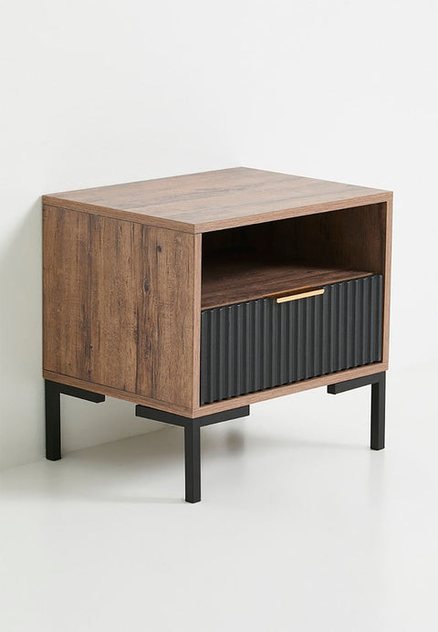 Carrie Oak With Black Drawers Pedestal