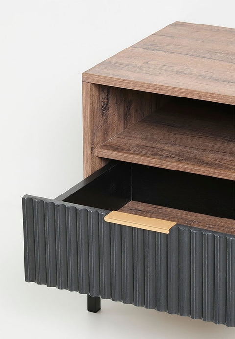 Carrie Oak With Black Drawers Pedestal