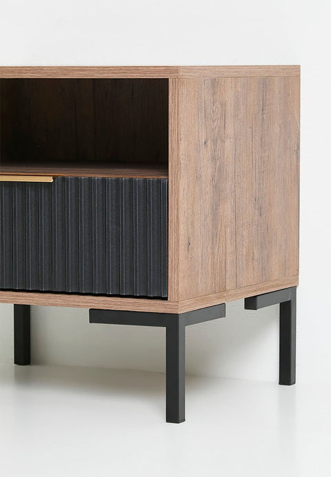 Carrie Oak With Black Drawers Pedestal