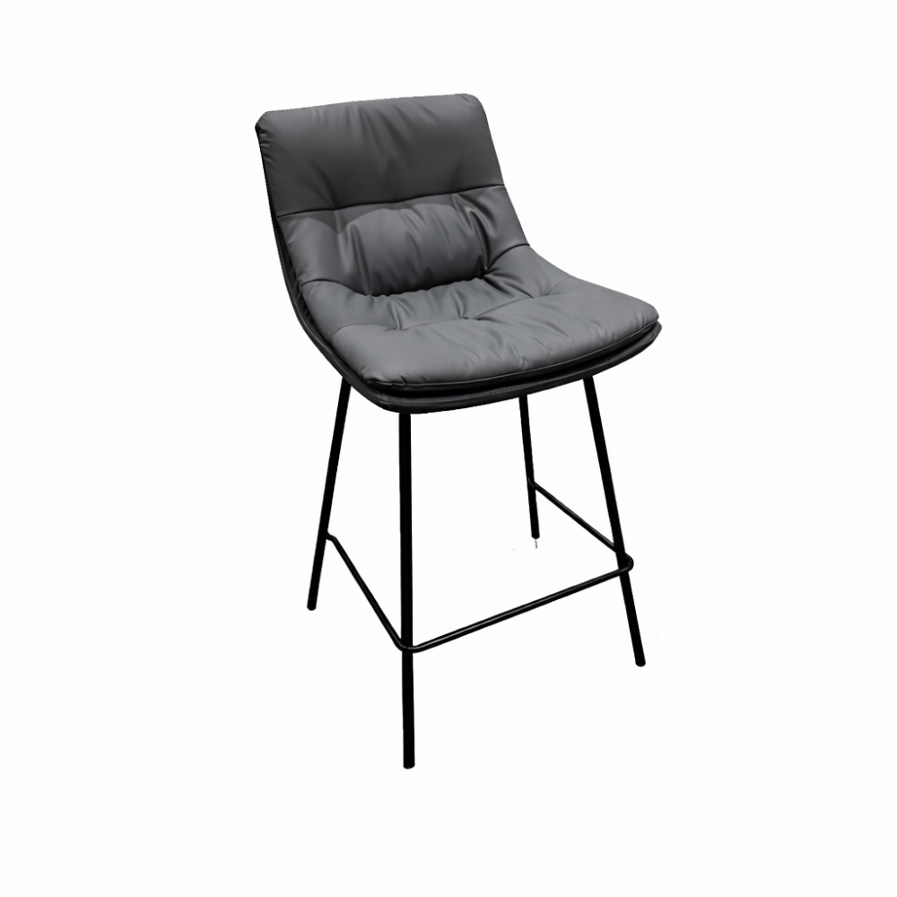 Gray bar stool with black legs on a white background