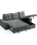 Eleanora Sleeper Sofa Storage Pullout + Chaise with storage Fabric + Black Plastic Leg Grey  Fabric Couch