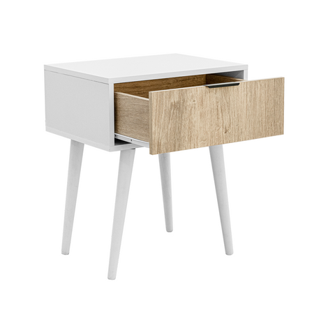 Finn Oak Contrast Drawer White Cone Legs Pedestal