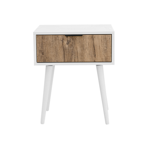 Finn Rustic Birch Contrast Drawer White Cone Legs Pedestal