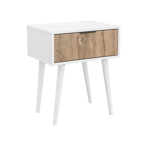 Finn Rustic Birch Contrast Drawer White Cone Legs Pedestal