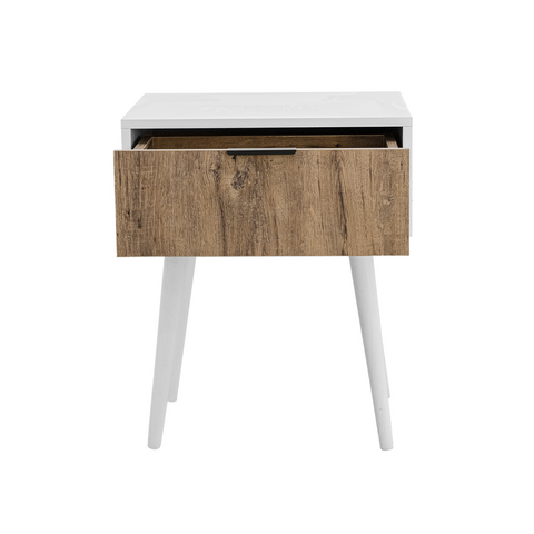 Finn Rustic Birch Contrast Drawer White Cone Legs Pedestal