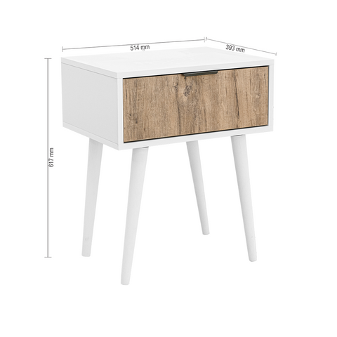 Finn Rustic Birch Contrast Drawer White Cone Legs Pedestal