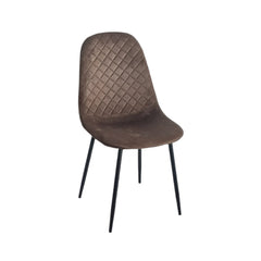 Brown quilted chair with black legs on a white background