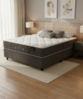 Gray mattress with quilted design on a white background