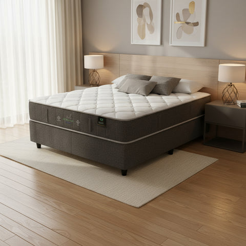 Gray mattress with quilted design on a white background