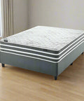 Gray mattress with white quilted surface on a white background