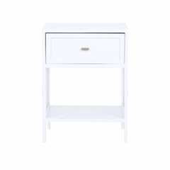 White nightstand with a drawer on a white background