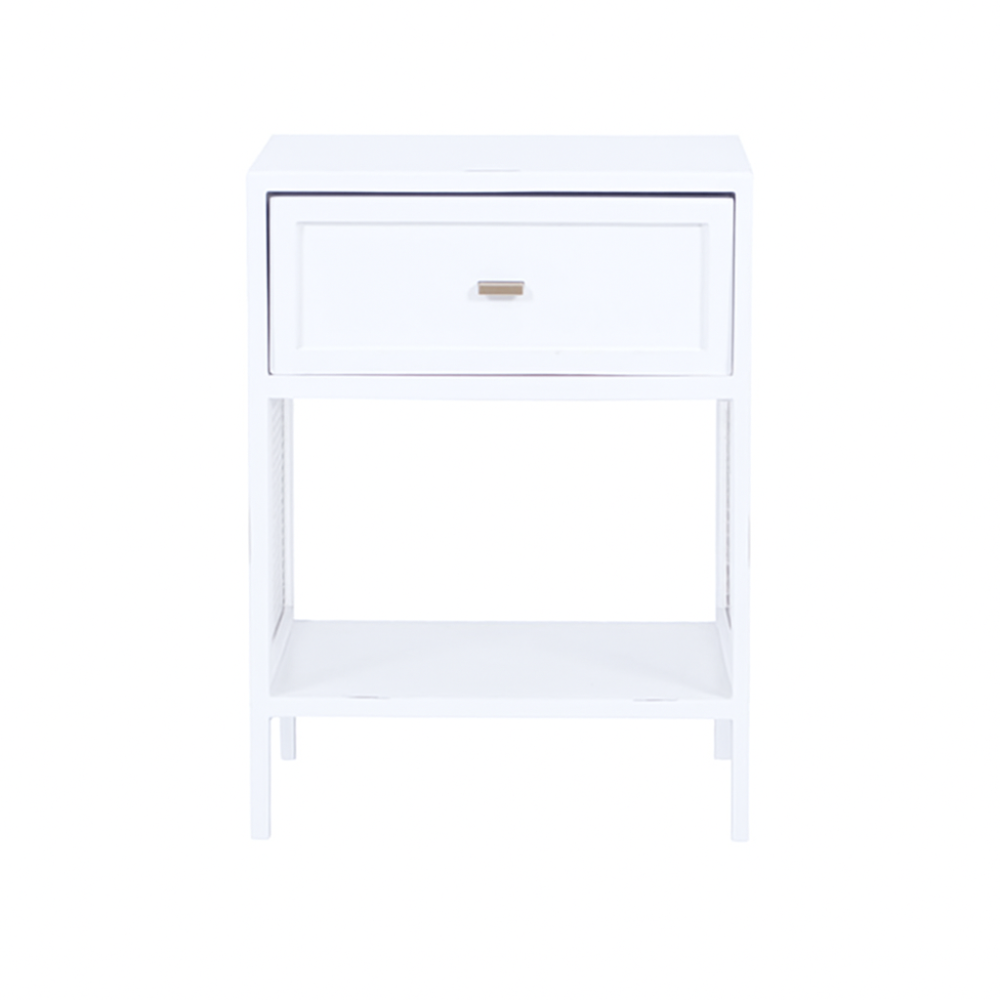 White nightstand with a drawer on a white background