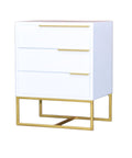 White nightstand with gold legs on a white background