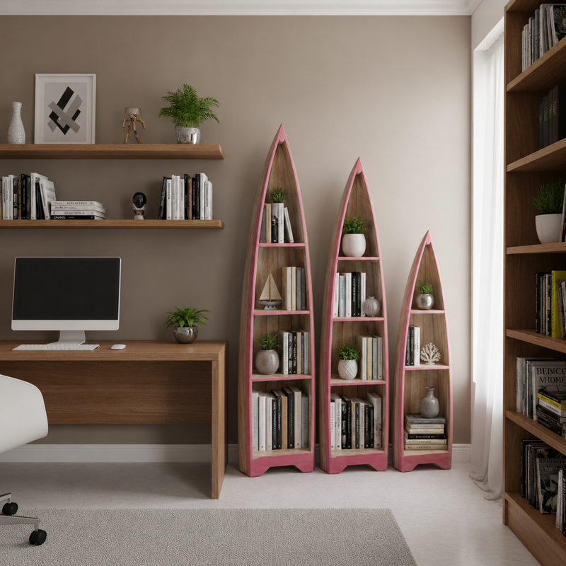 Rainer Bookshelf/Display Boat set of 3 - Mahogany Wood-zoom-