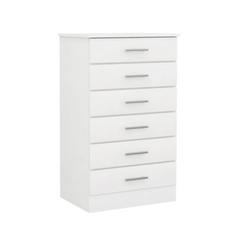 White dresser with six drawers on a white background