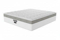 Gray mattress with Restonic logo on a white background